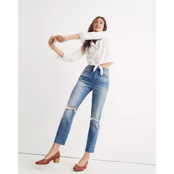 Madewell Denim - Madewell | The High-Rise Slim Crop Boyjean: Knee-Rip Edition Size 26 Style H5863
